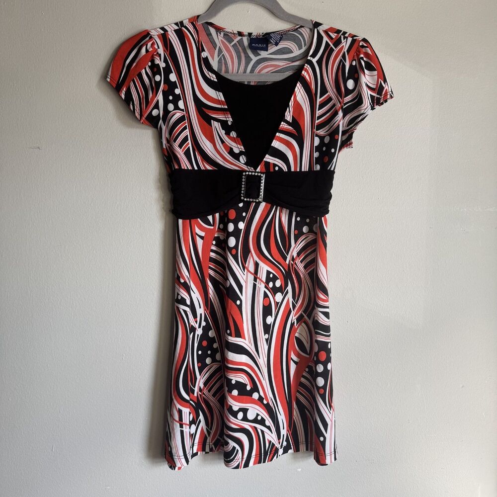Y2K Mini Dress babydoll rhinestone buckle swirl black white girls fit womens s/m